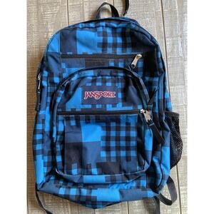 Vintage JanSport Teal Blue Black Checker Board Backpack Y2K 2000's Adjustable